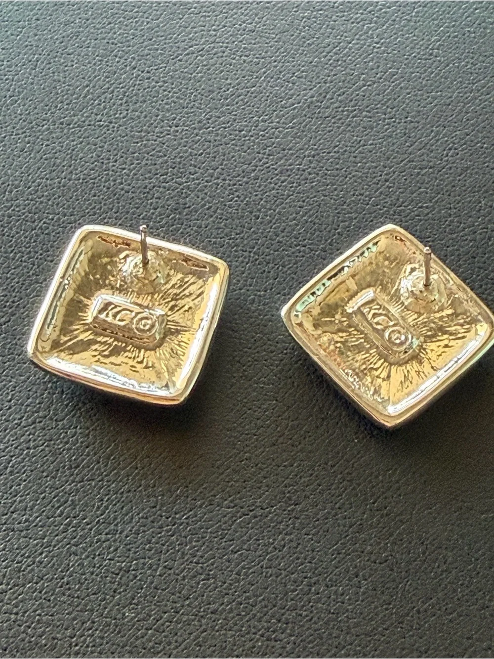 Vintage Kenneth Cole Silver Black & Tan Enameled Inlay Earrings